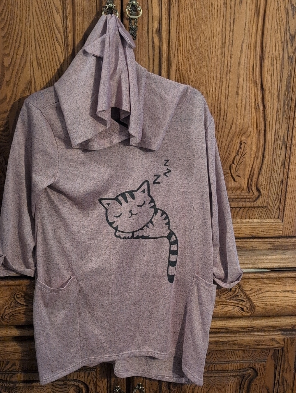 Cozy Rose Colored Cat Print Pullover Hoodie for Cats Lovers With Cat Ears